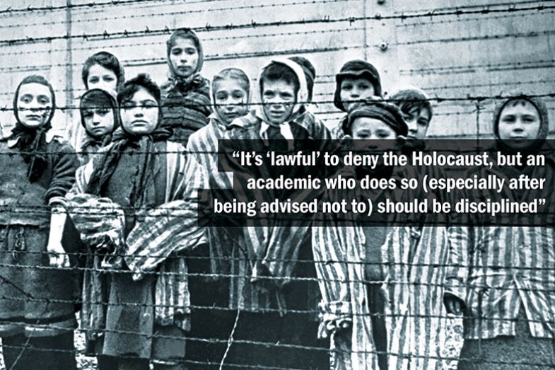 Academic freedom survey 2024. Holocaust. A group of child survivors behind a barbed wire fence at the Nazi concentration camp at Auschwitz-Birkenau in southern Poland, 1945. With quote from survey participant. Academic freedom survey 2024. Holocaust. A group of child survivors behind a barbed wire fence at the Nazi concentration camp at Auschwitz-Birkenau in southern Poland, 1945. With quote from survey participant.